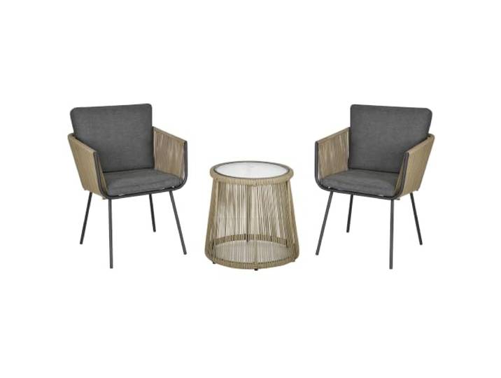 Outsunny Polyrattan Gartenmöbel Set Outdoor für 2 Personen 3-teilig Grau