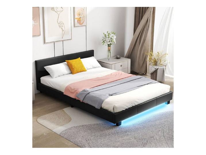 COSTWAY Bettgestell, Polsterbett mit LED Beleuchtung, 140x200cm