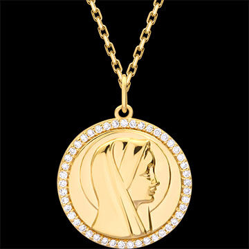 Edenly Runde Taufmedaille â€“ Rechte Madonna â€“ 18-karÃ¤tiges Gelbgold und syn