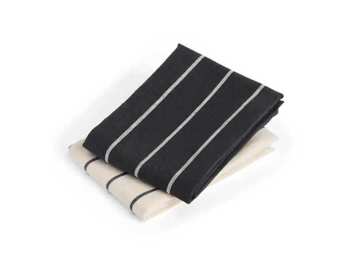 HAY - Outdoor Market Geschirrtuch, schwarz mit beigen Streifen (2er Set)
