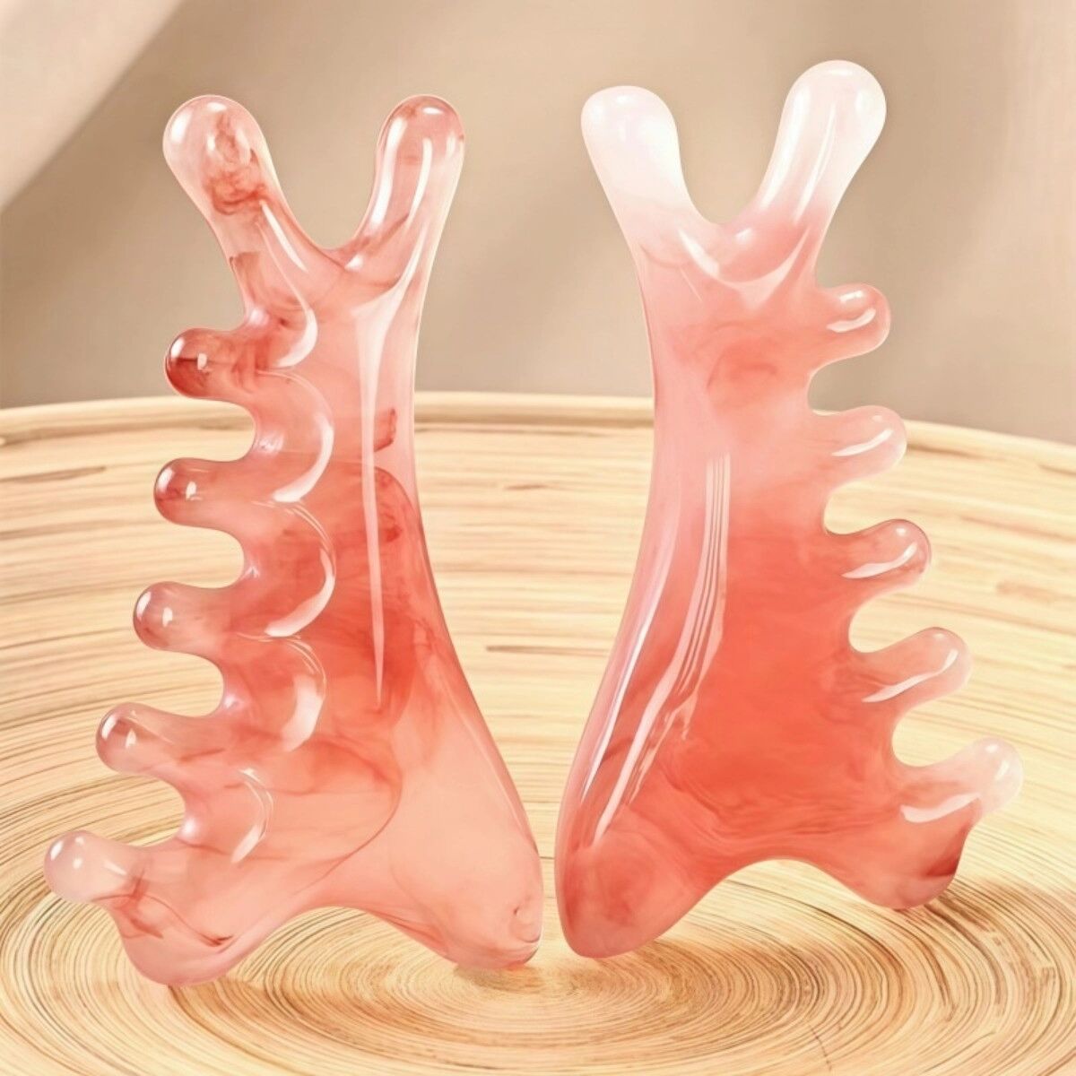 INF 4-in-1 Massagekamm aus Harz für Kopf und Gesicht — natürliches Gua Sha Meridian-Akupressur, tragbares 2er-Set Rosa