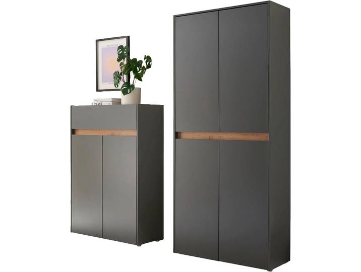 Garderoben-Set HOME AFFAIRE City/Giron, moderne Garderobe, viel Stauraum, ca. 48 Schuhe , grau (anthrazit), B:170cm H:195cm T:35cm, Holzwerkstoff, Kastenmöbel-Sets, Garderoben-Set, enthält zwei Schuhschränke, ausreichend Stauraum