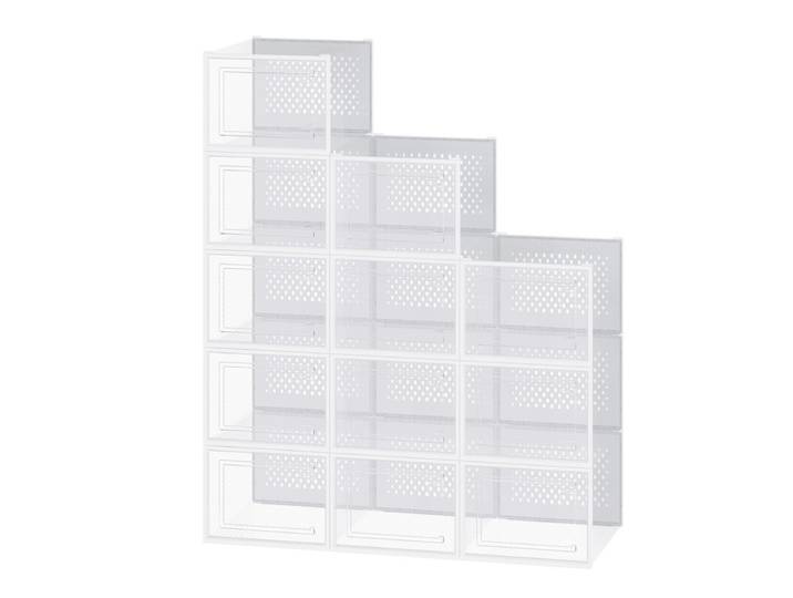 JOYFURNOS Lot de 12 Boîtes de Rangement Empilables pour Baskets, Organiseurs de Chaussures en Plastique Transparent pour Armoire, Blanc