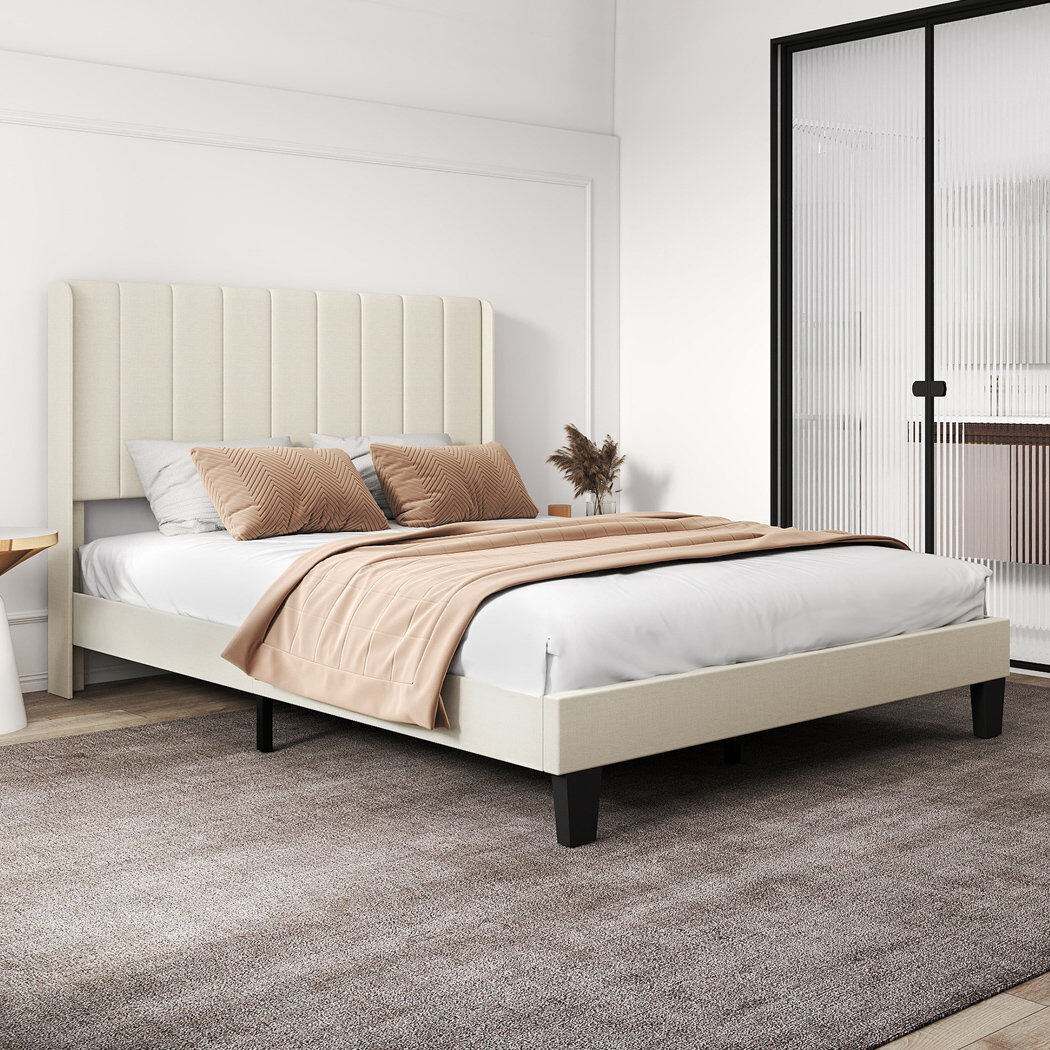 17 Stories Upholstered Fabric Bed Frame Beige Kingsize (5')