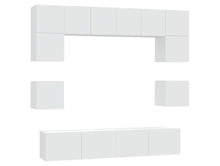 GHVBNMF 8-TLG. TV-Schrank-Set Hängend Weiß Holzwerkstoff Modulares Schrankset für das Wohnzimmer: Vielseitig kombinierbar mit pflegeleichter Oberfläche und geschlossenen Fächern.