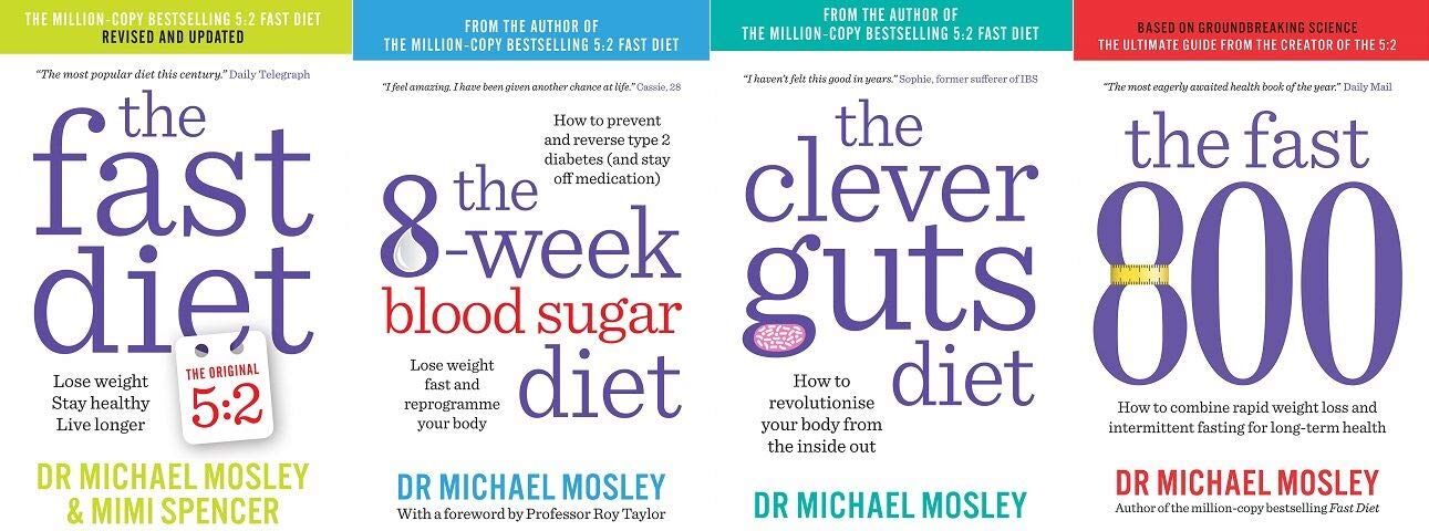 Short Books Michael Mosley 4 Books Collection Set: The Fast Diet, The 8-Week Blood Sugar Diet, The Clever Guts Diet & The Fast 800 - Paperback - Adult Health