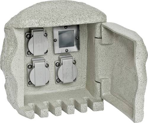 EVN 2303FE3 Gartensteckdose 3fach Granit-Grau (matt) Steinoptik, mit Fernbedienung