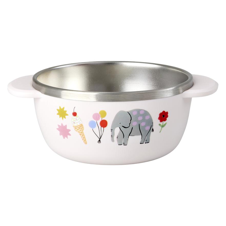 Rice - Stainless Steel Baby Bowl with Fixed Cover - Pink Fun Fair Print - 300 ml (5708315281576)