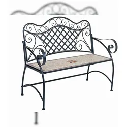 DELUKE Gartenbank RANIA mit Mosaik - 115cm Breit, Eisen, Braun | Terrassenbank Wetterfest Sitzbank Outdoor Bank