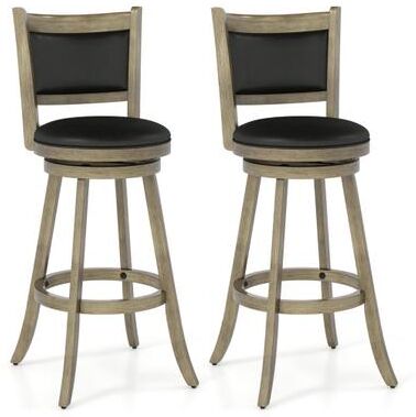 Costway 2 Pieces 29 Inch Wooden Swivel Height Bar Stool with PVC Cushioned Seat-Gray