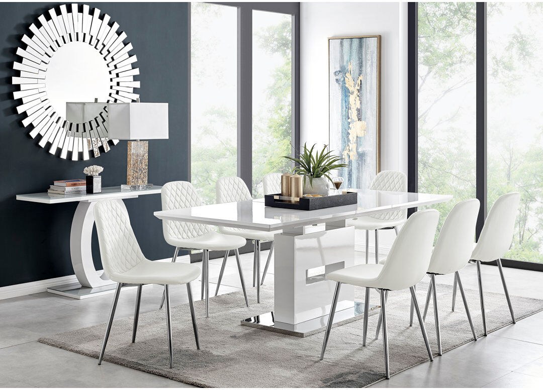 Canora Grey 8 -Person Extendable Dining Set White/Silver 8