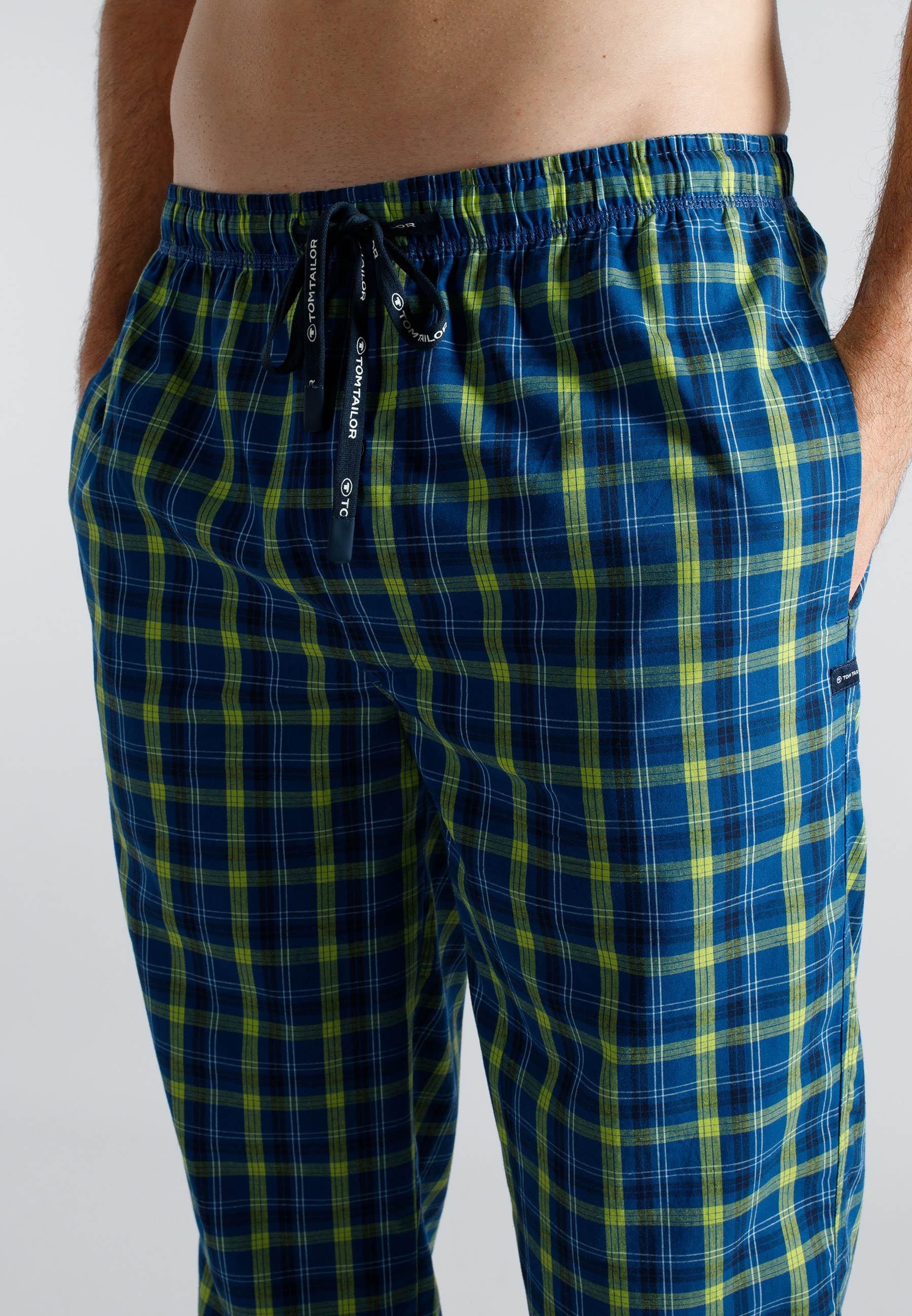 Pyjamahose TOM TAILOR, Herren, Gr. 102, N-Gr, blau, mittel, karo, Popeline, Obermaterial: 100% Baumwolle, Hosen Pyjamahose blau, mittel, karo 102, N-Gr
