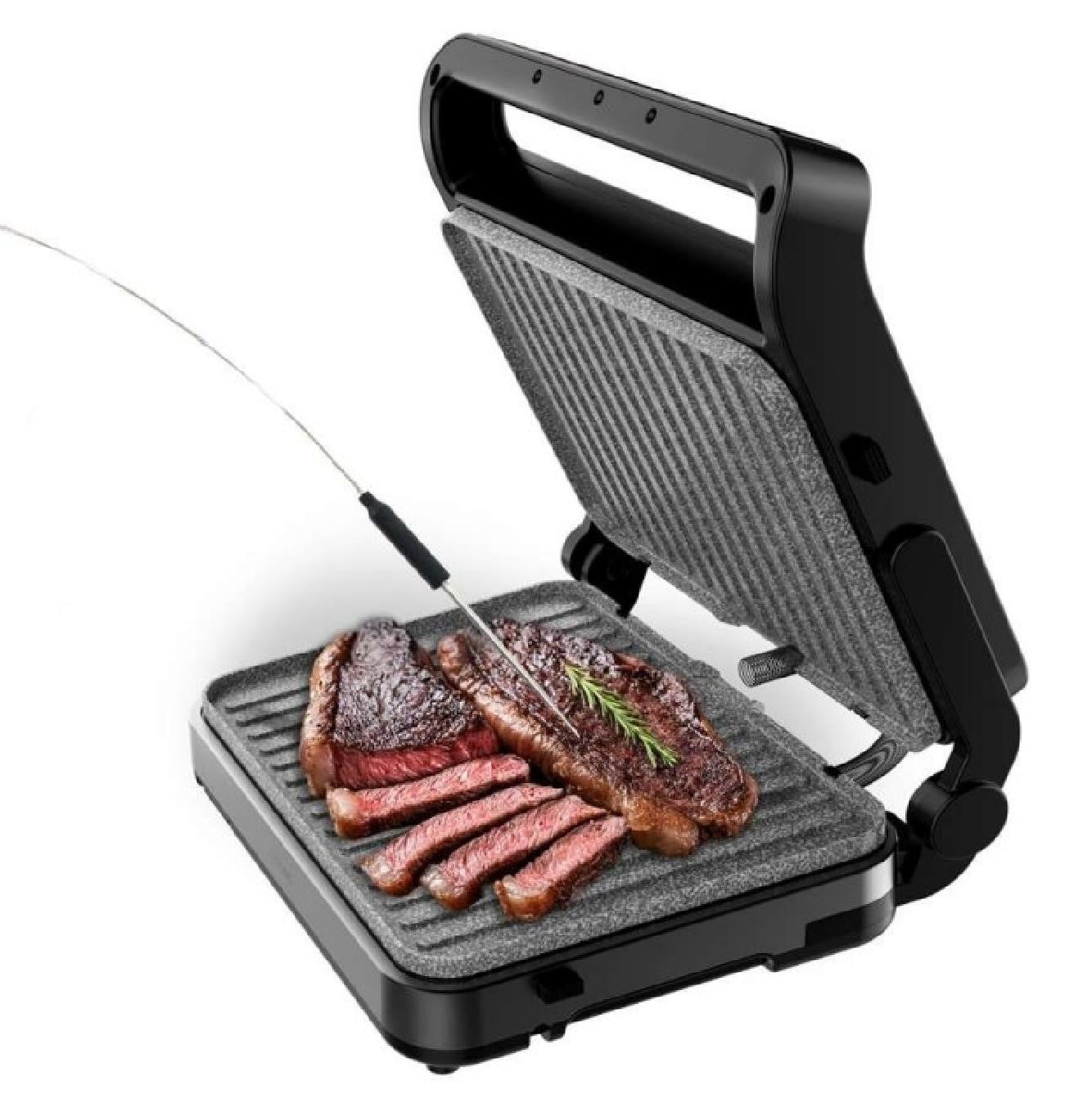 Cecotec Rock'nGrill 2000 Smash PerfectCook Grill met Touchscreen, Grijs/Zwart, Roestvrij Staal, Grillplaat 300 x 230 mm