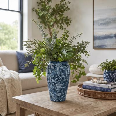 Sagebrook Home Elegant Floral Patterned Terracotta Pottery Vase for Kitchen Decor