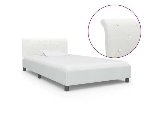 Blanc Lit 1 place:90x200 （1 pc)- NGM - Cadre de lit - sans matelas - blanc similicuir 90x200 cm 37067