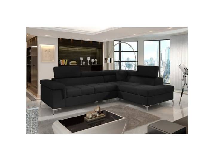 Canapé d'angle convertible - ERNEST - en tissu luxe 5 places noir angle droit (vu de face)