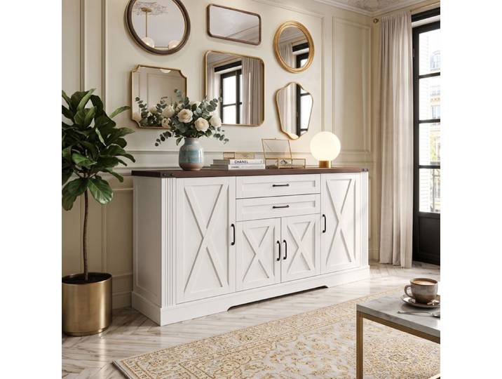 Buffet Enfilade 160x39x81 5 cm Grand Rangement 4 Portes 2 Tiroirs Design Soigné Style Champêtre