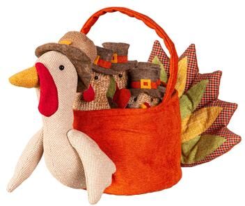 Evergreen Fabric Turkey Bucket with Fabric Turkey Set
