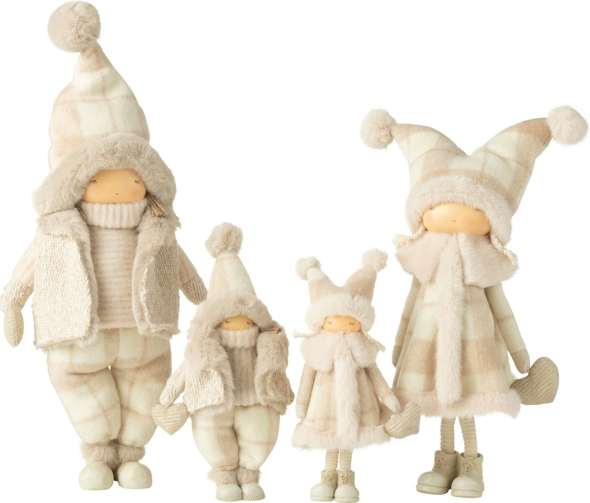J-Line Decoratie Jongen en Meisje Winter Hart Beige - 2 stuks - Polyresin - Large