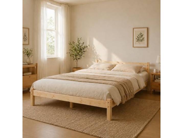 FurnitureR Massivholz Doppelbett in Natur mit Lattenrost, Stabiler Holzbettrahmen im minimalistischen Design, geeignet für Matratze 140 × 190 cm