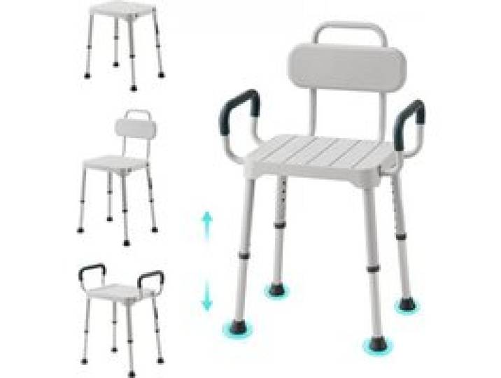VEVOR Duschstuhl 181,4 kg, 6-stufig Höhenverstellbarer Duschsitz mit Armlehnen, Rahmen aus Aluminiumlegierung, für Dusche oder Badewanne, Geeignet für Senioren, Menschen mit Behinderung und Verletzte