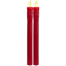 LED Stabkerzen Echtwachs flackernde Tafelkerzen H: 25cm rot 2er Set