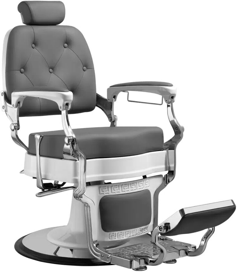 MUDI Poltrona da Barbiere grigia per taglio capelli uomo TRIM WHITE-GREY