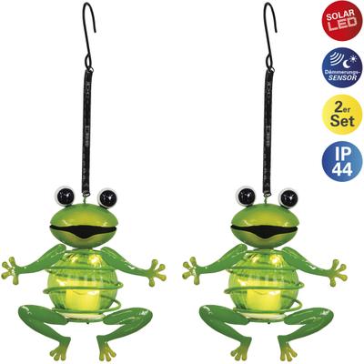 LED Solarleuchte NÄVE "2er Set Solar-Deko-Hängeleuchte "FROSCH", grün, B:5,5cm H:20cm L:12cm, Leuchten, Inkl. Dämmerungssensor