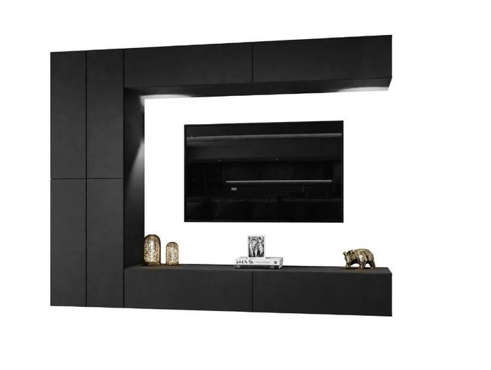 ALLHOUSE24 Wohnwand MATT IV Schwarz 175 Hängende Schrankwand MÖBEL BERLIN, (4-St), 4x TV-Schrank, je 175 cm breit