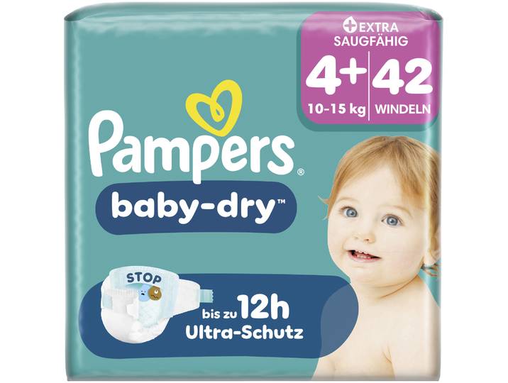 Pampers Baby Dry Windeln Grösse 4+ Maxi Plus 10-15kg 42 Stück