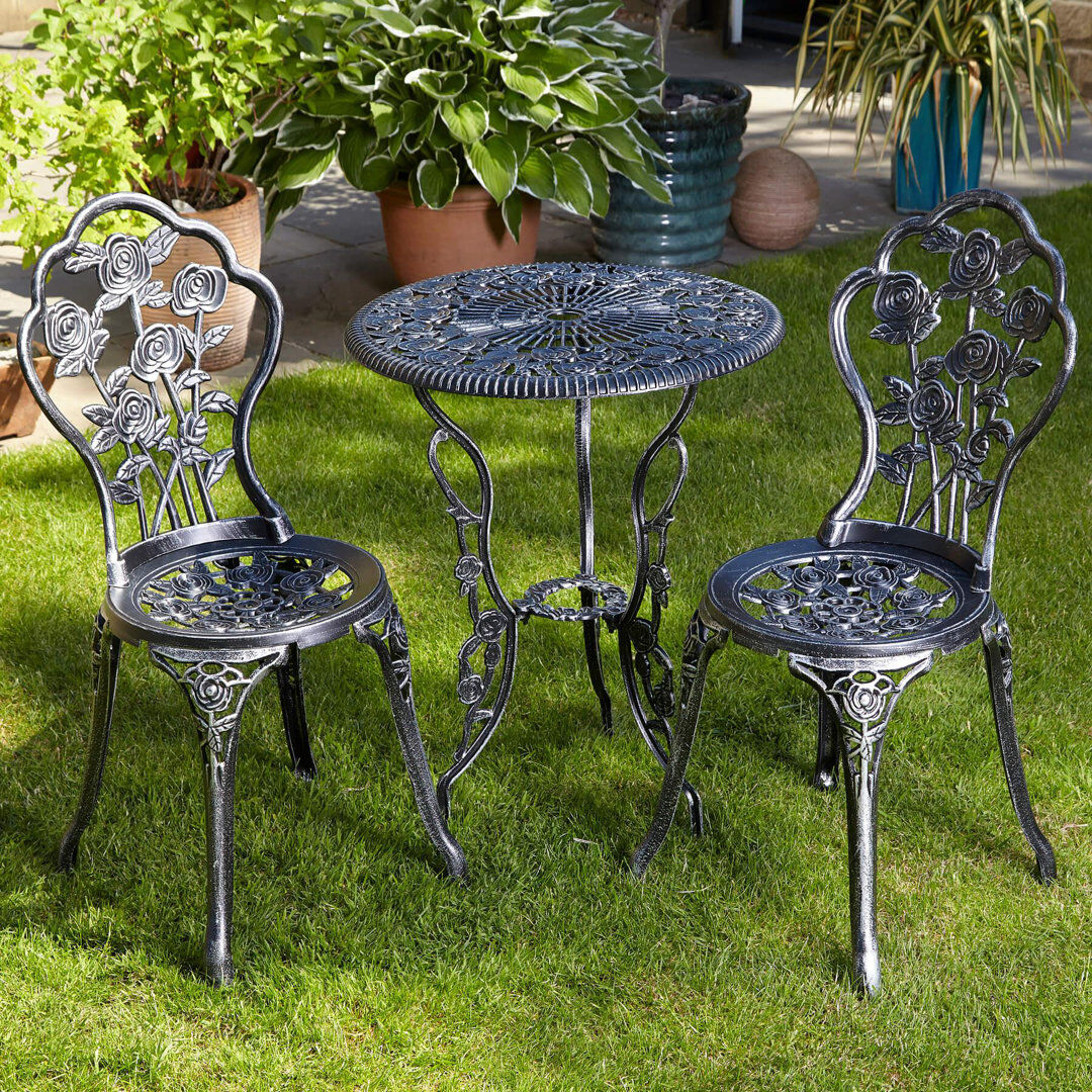 Lily Manor Germain Rose Floral Outdoor Garden Patio Bistro Set Grey 2