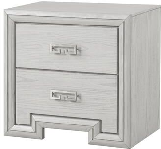 Benjara Basil Nightstand, 2 Drawers, Rustic White Solid Wood, 29 Inch
