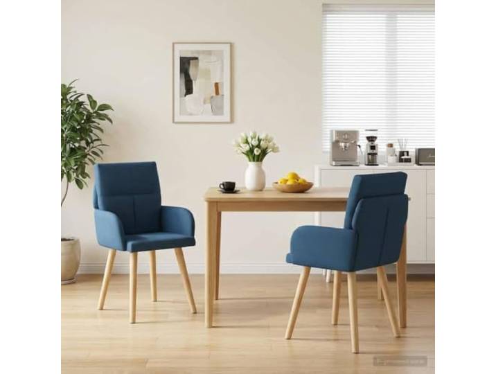 KGHFDVB Esszimmerstühle 2er Set Stoff Blau 60x56x96 cm mit Armlehnen Metallrahmen, Polyesterbezug, Massivholzbeine, abwischbar, atmungsaktiv, stabil