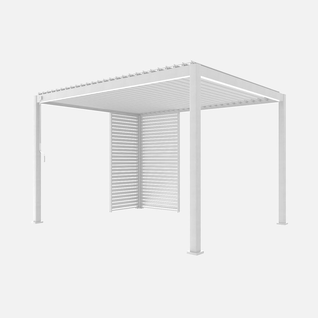 sweeek - Bioklimatische Pergola Aluminium 3x4m + 1 Lamellenwand 100 cm + 1 Lamellenwand 130 cm Triomphe - Weiß