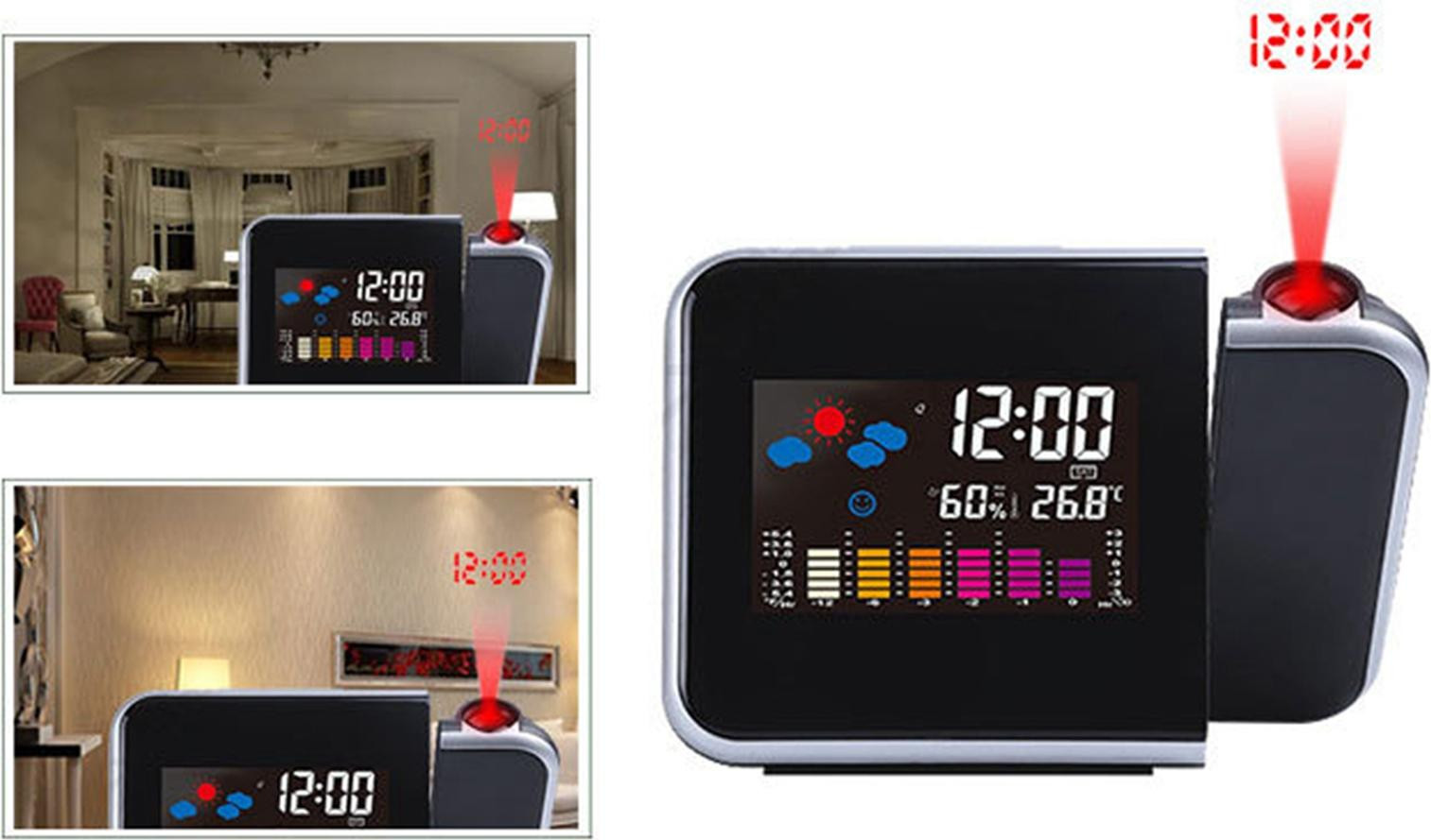 Cocosity Multifunctionele elektronische wekker met LCD-kleurendisplay en projectie en weerinformatie