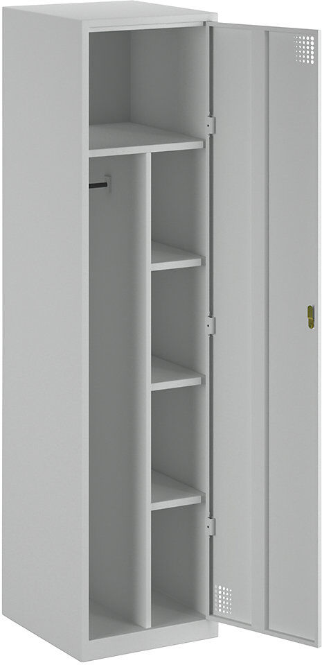 Putzmittelspind Alvina, Trennwand mittig, lichtgrau, Drehriegel eurokraft basic