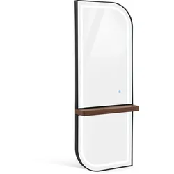 M MCombo Wandspiegel mit Beleuchtung, Ganzkörperspiegel mit Aluminiumrahmen, Großer Spiegel mit Ablage, Touch-Schalter, 3 Lichtfarben Dimmbar, J6298