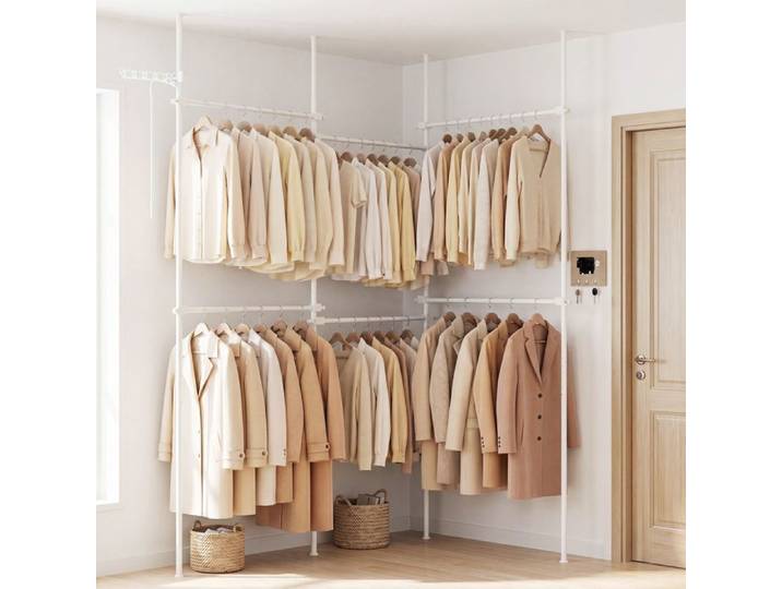 Portant à Vêtements COSTWAY Dressing Ouverte Moderne - Hauteur Réglable 110-315cm Sans Perçage pour Chambre Blanc