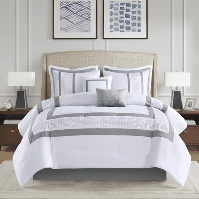 510 Design Powell Navy/ White 8 Piece Embroidered Comforter Set with Shams, Pillows