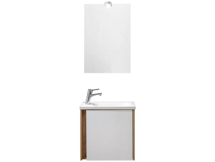 Xora Gästebad, Weiss, Eichefarben, Glas, Stein, Holzwerkstoff, F, 50 cm, hängend, Typenvielfalt, Badezimmer, Badmöbelsets & -serien, Gästebad