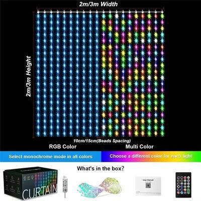Inspired Finds RGB Smart Curtain Lights 400 To 800 LED Color Changing Drapes With App & Music Sync smart Curtain Light 1pcs 3x3