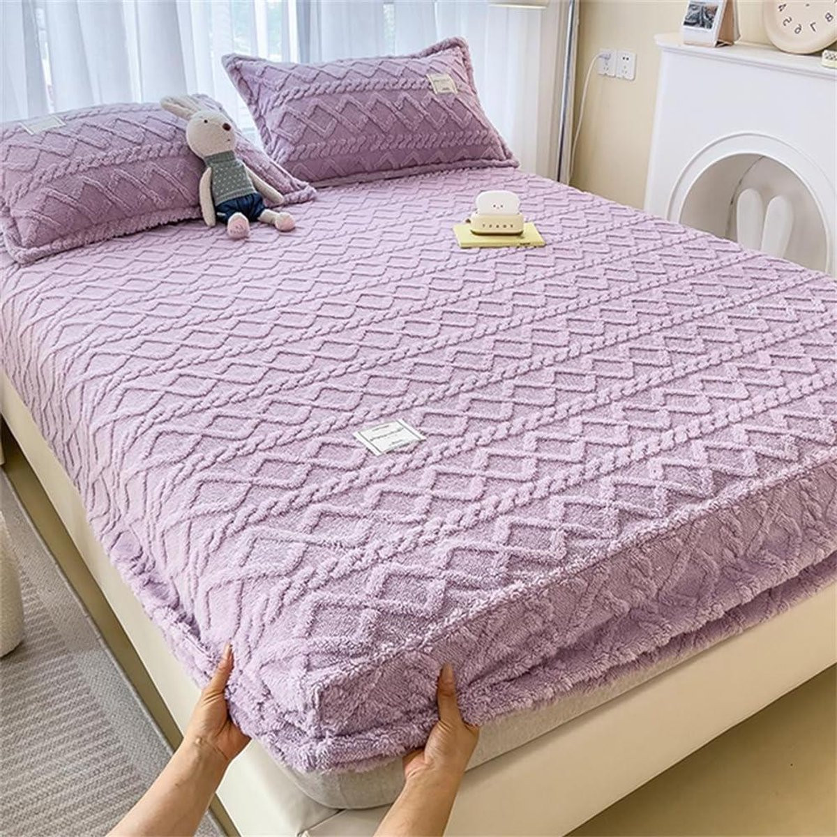 Merkloos Fleece Hoeslaken Paars 150x200cm