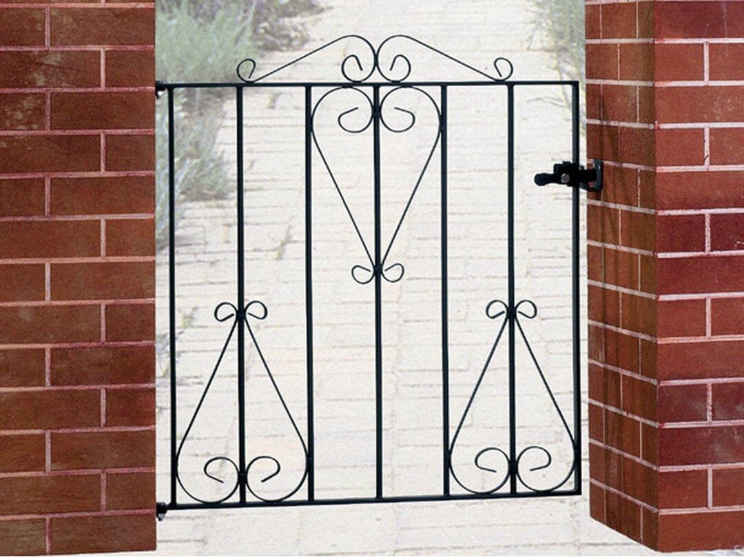 Rosalind Wheeler Suez Scroll Metal Garden Gate 91cm High Black 99cm W X 91cm H