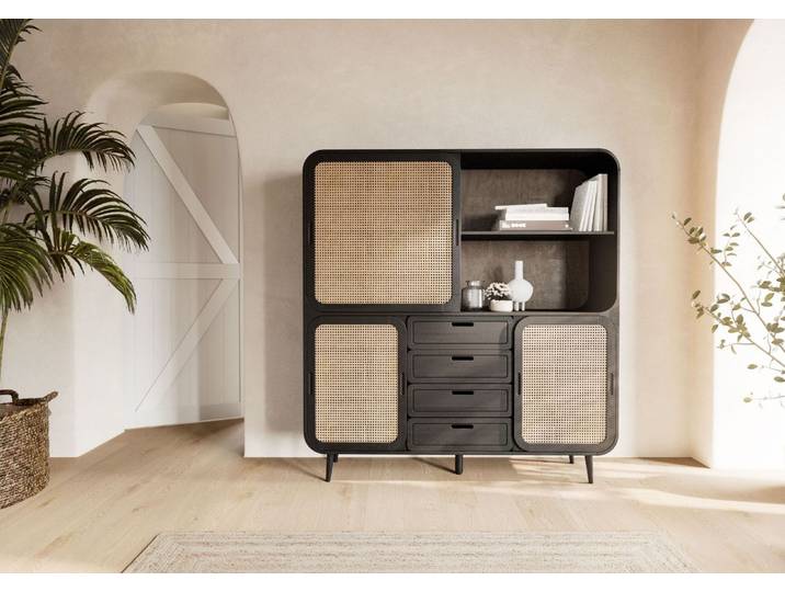 Highboard Mango 150x40x160 dunkelgrau lackiert VALENCIA #211