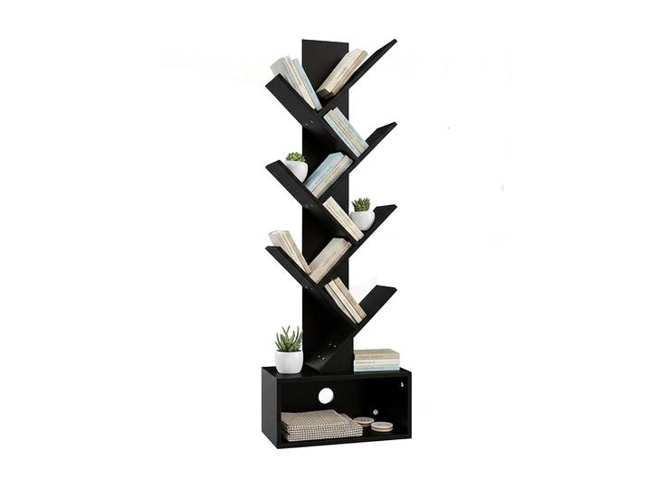 Bücherregal 6 Ebenen Baum-Design Schwarz