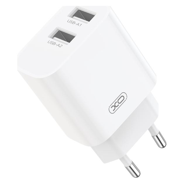 xO Steckdosenladegerät CE55 mit 2x USB 2,4 A (weiss) + USB-C-Kabel (12 W, 2 Ports) (77388625)