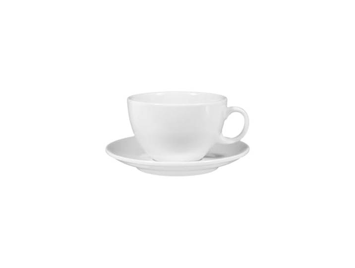 Seltmann Weiden VIP. Milchkaffeetasse mit Untertasse, 370 ml, Robustes Kaffeeeschirr in klassischem Weiß, Bauchige Tasse, Porzellan, Spülmaschinen- & Mikrowellenfest
