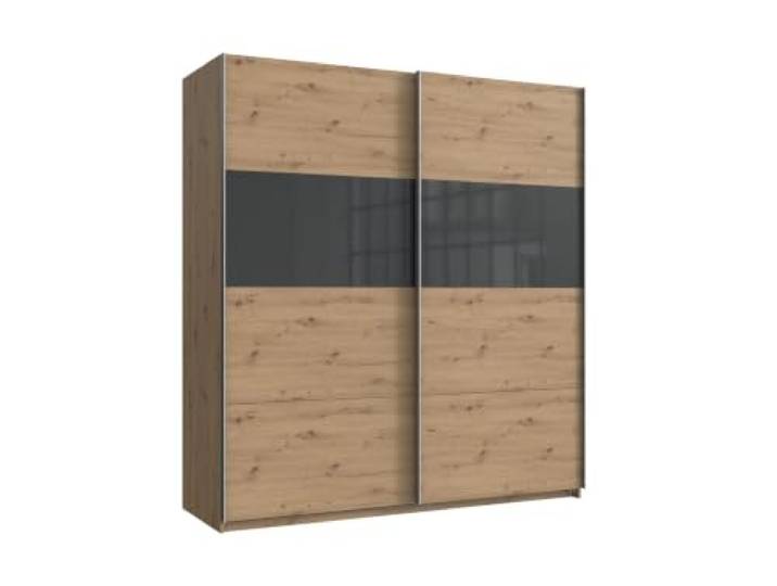 Kleiderschrank Bramfeld Artisan Eiche mit Glas Grey Schwebetürenschrank, 180cm Breite
