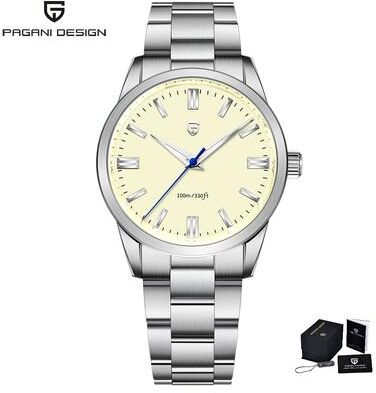 PRiME PAGANI DESIGN Quartz Watch For Men, Stainless Steel Case, AR Coating Sapphire, VH31 Sports Business Style yellow