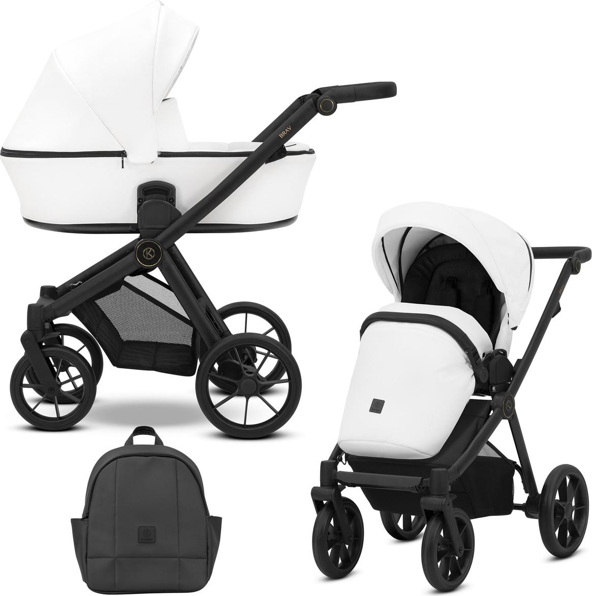 Kinderwagen Kunert Brav 2in1 - schwarzes Gestell - Farbe: Weiß Eco